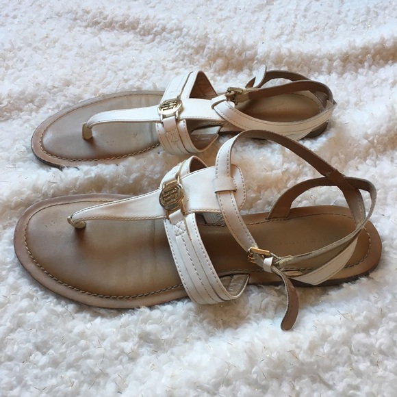 Tommy Hilfiger White Sandals with Gold Accents - Picture 6 of 8
